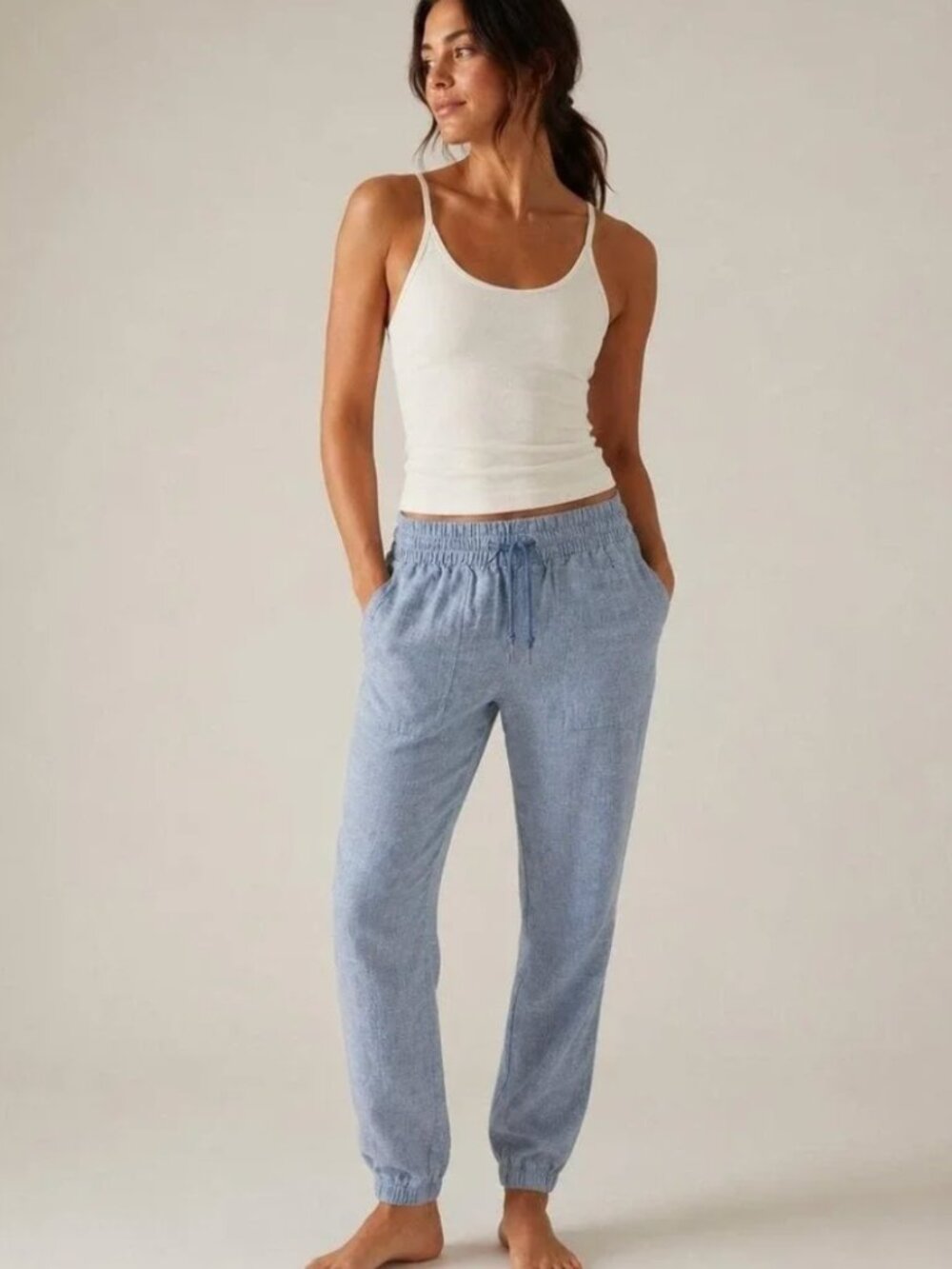 NWT Athleta Retreat Linen Jogger Pants Chambray Blue 4